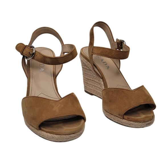 Prada Camel Suede Espadrille Wedge, 95mm Size 36 EUR / 6.5 US - Picture 4 of 9